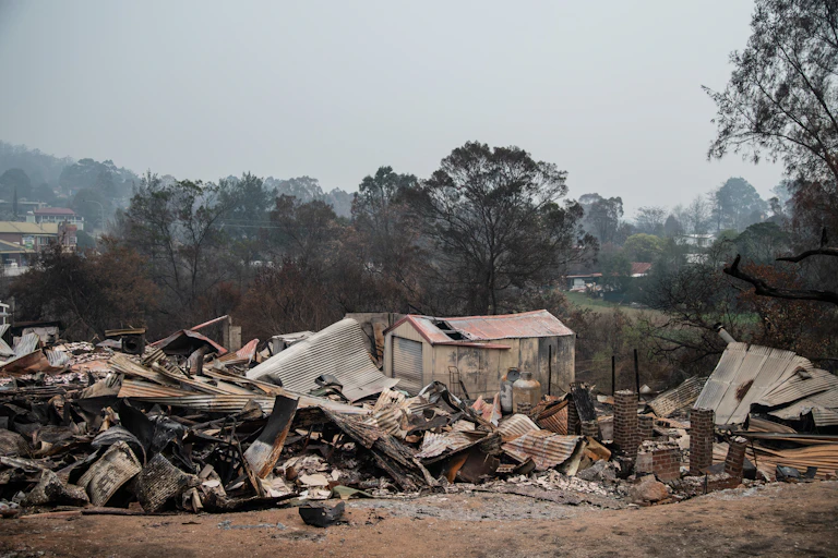 The debris from a burnt out house