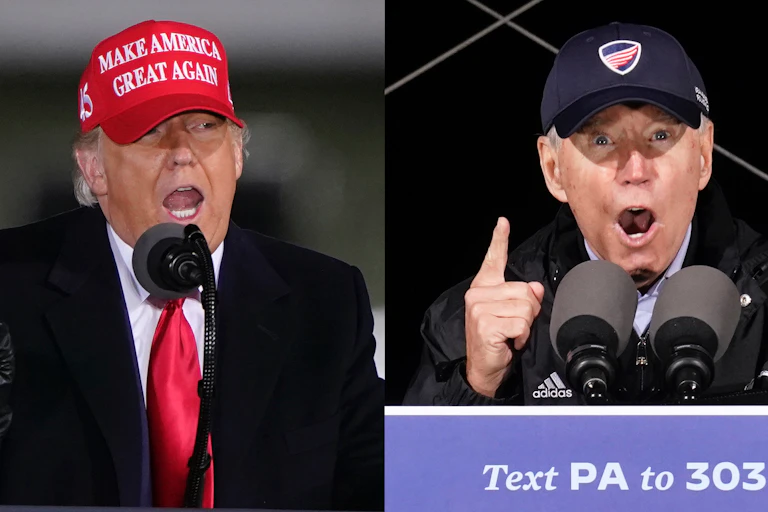 Donald Trump and Joe Biden at campaign rallies on the final weekend before the US election.