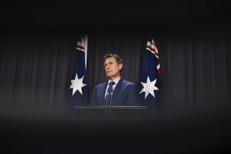 Attorney-General Christian Porter addresses the media.
