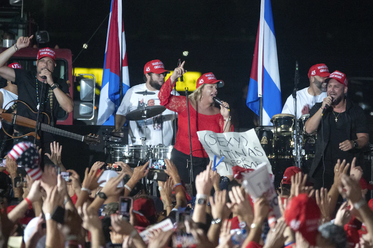 A group performs at a Trump rally, November 2020