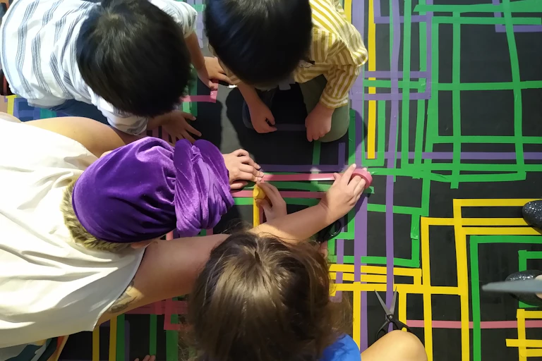 Children make an artwork
