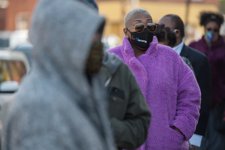 Voters waiting outside to cast ballots in Pittsburgh, Pennsylvania