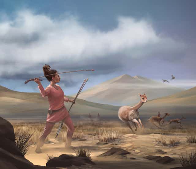 Picture of a prehistoric woman hunting.