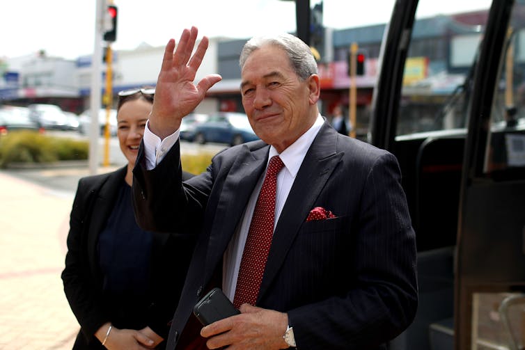 Winston Peters waving