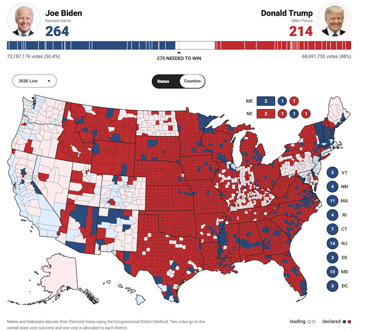 Fox News view of 2020 election results by county as of the morning of Nov. 5, 2020.