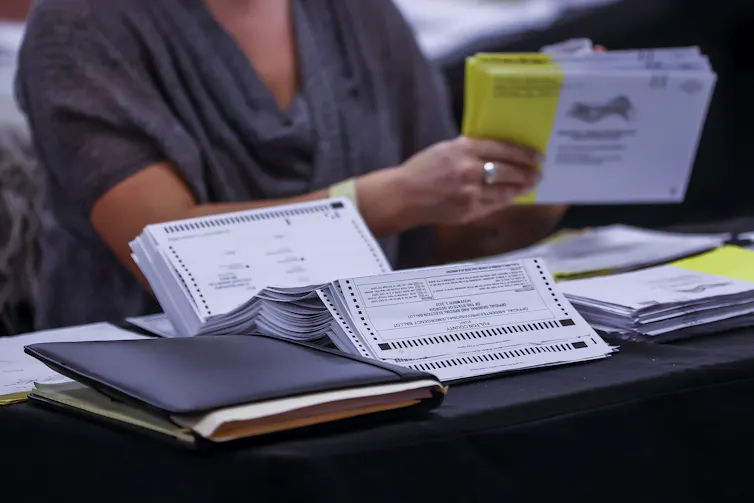 Close up of ballot counting in Georgia.