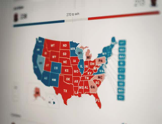 A electoral map of the U.S. on a computer screen.