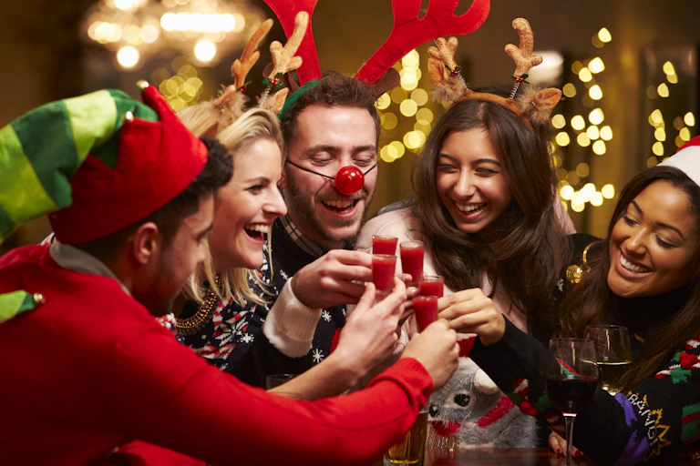 A group of friend celebrating Christmas