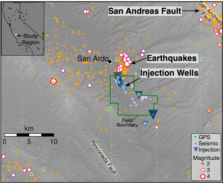 Map of wells and earthquakes.