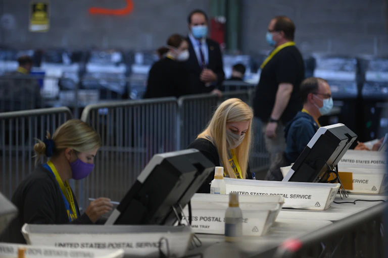 Election officials counting ballots in Pittsburgh, PA