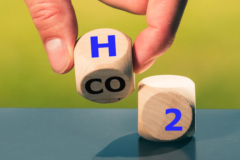 A hand holding a dice with "H" prepares to place it next to one reading "2".