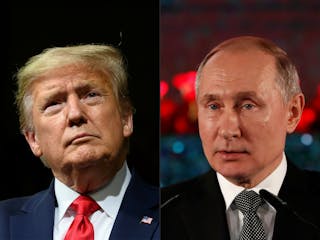 Fotografie dei presidenti Trump e Putin.