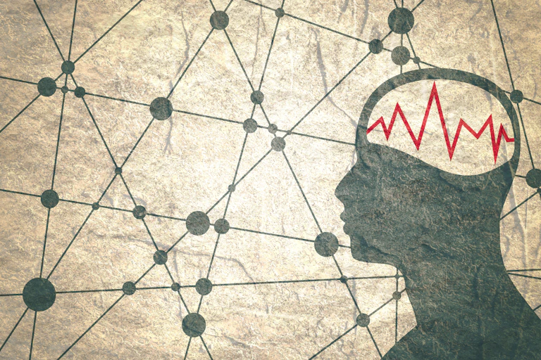 Graphic illustration of human head and connected dots