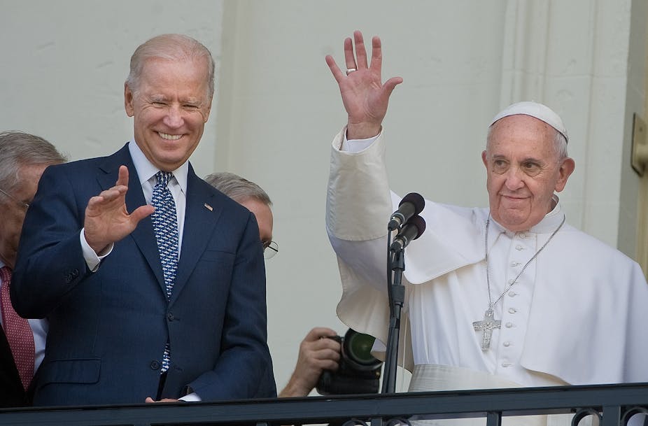 Pope Francis is joined by then-Vice President Joseph Biden after addressing Congress on his first U.S. visit.