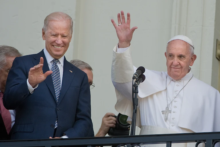 Pope Francis is joined by then-Vice President Joseph Biden after addressing Congress on his first U.S. visit.