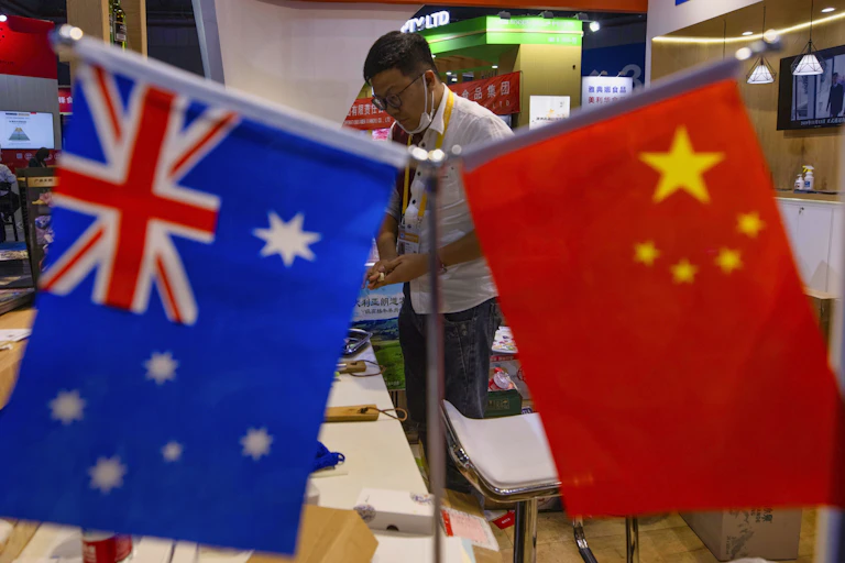 A booth promoting Australian meat at the 3rd China International Import Expo in Shanghai, November 7 2020.