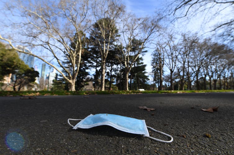 A mask discarded on a path.