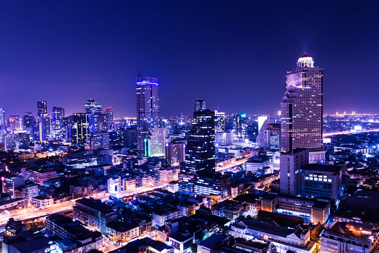 Bright city at night.