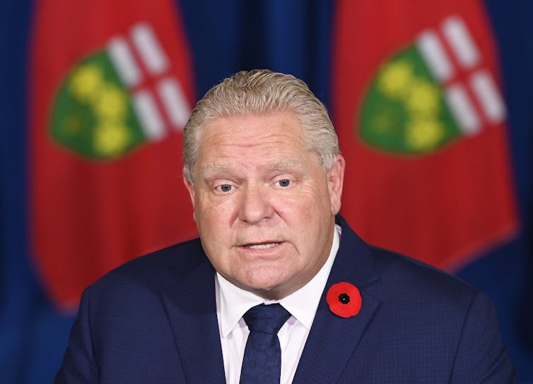 Ontario premier Doug Ford gives a speech.