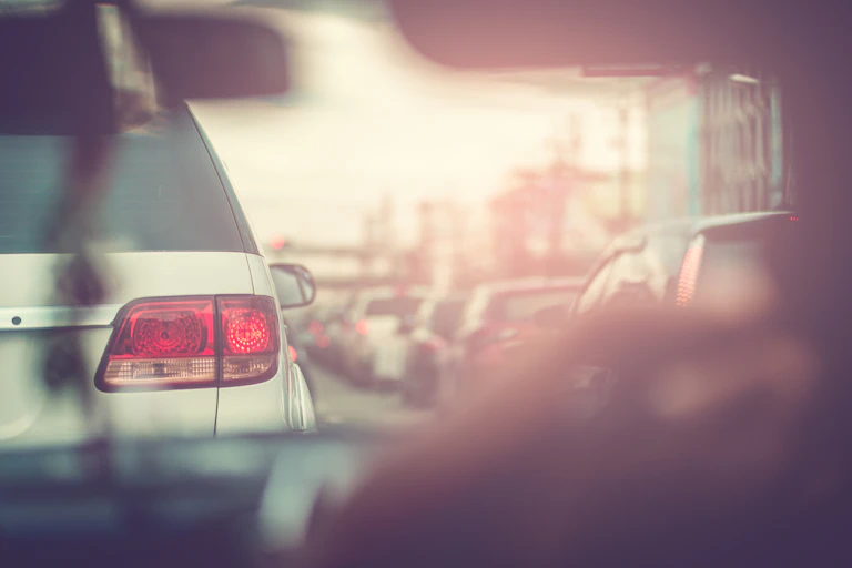 looking through car windscreen in a traffic jam