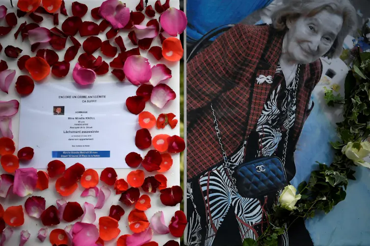 Une photo et hommage de Mireille Knoll devant chez elle, mars 2018