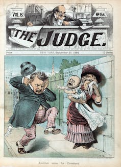 A baby cries 'I want my pa!' in a political cartoon mocking Grover Cleveland.