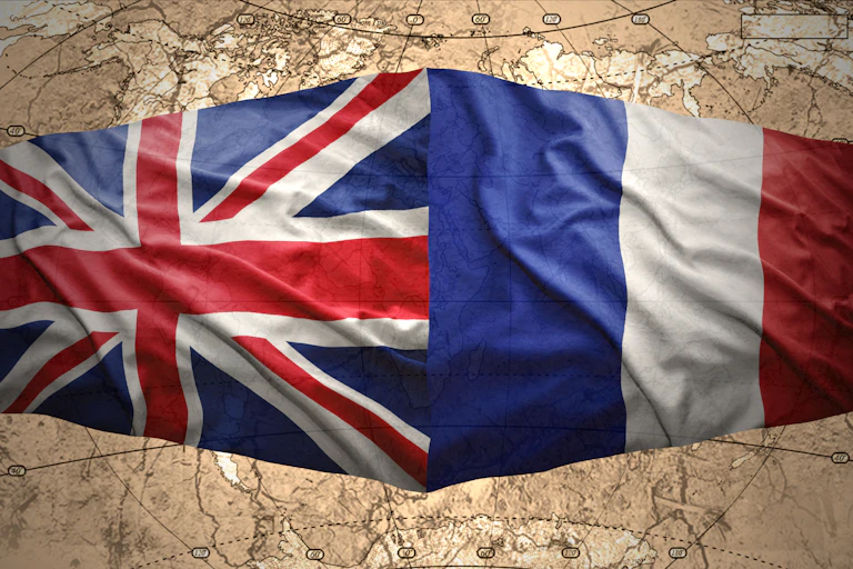 British and French flags side by side.