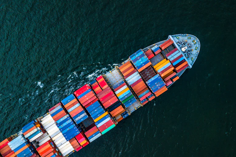 Aerial view of cargo ship