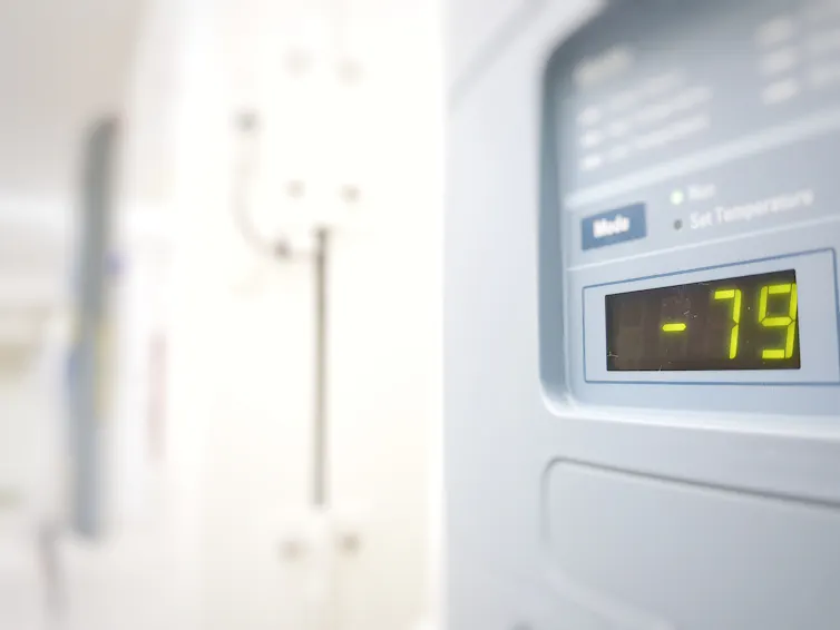 A freezer control panel showing -79C.
