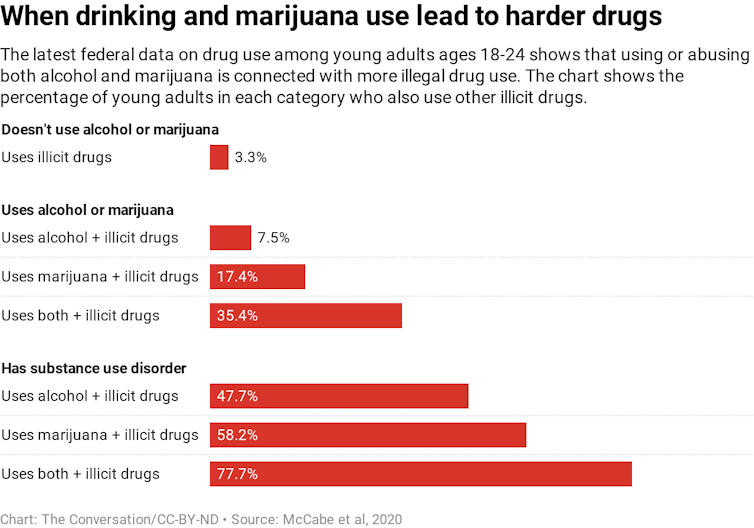 Chart of alcohol and marijuana use with other illicit drugs