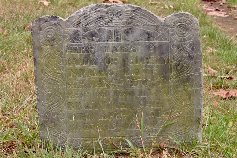 An inscribed grave marker for a girl named Cicely who died in 1714