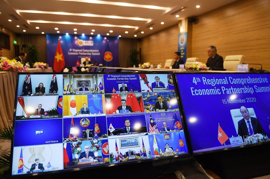 Visioconférence entre les dirigeants des quinze pays du RCEP