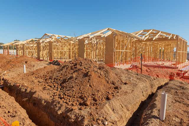 Row of new homes under construction