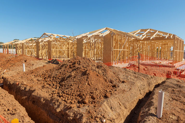 Row of new homes under construction