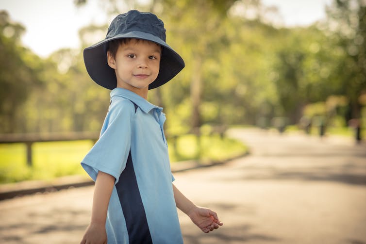 Young boy in school uniform.