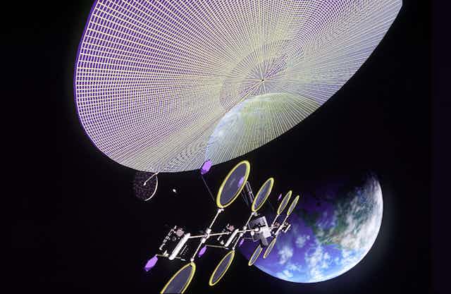 Image by an artist of a solar disk in space.