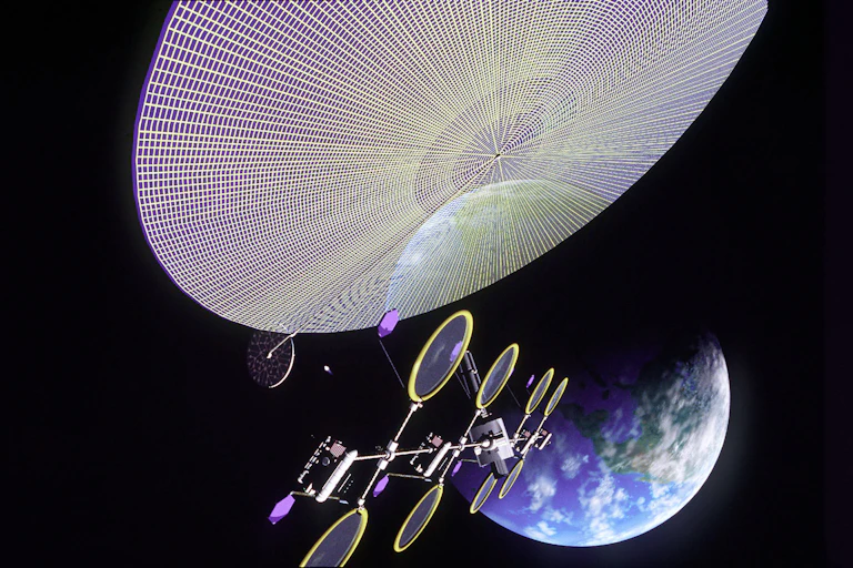 Image by an artist of a solar disk in space.