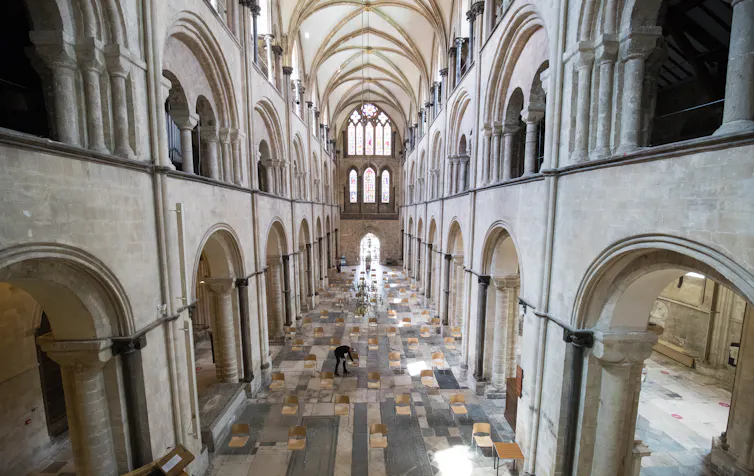 Interior of a cathedral.