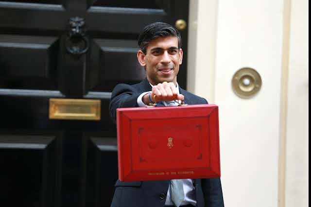 London, United Kingdom-March 11, 2020: Rishi Sunak, Chancellor of the Exchequer, leaves No.11 Downing Street to present his budget at the House of Commons in London, UK
