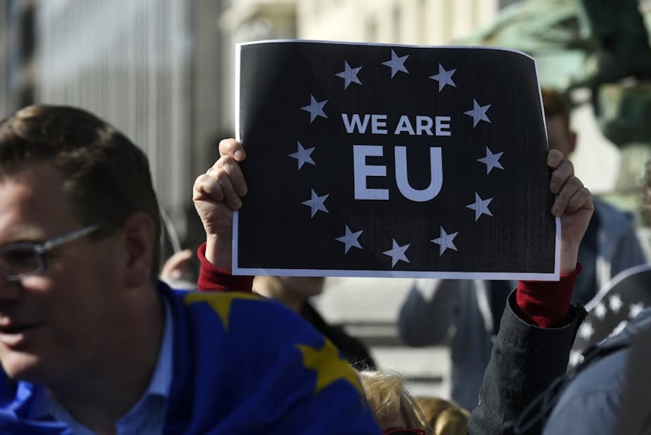 Un manifestant porte une pancarte lors d'une manifestation pro-européenne