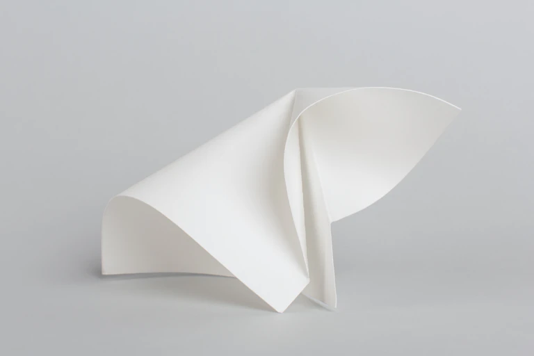 A piece of paper with curved folds forming an origami