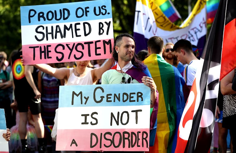 Transgender person during a pride parade.