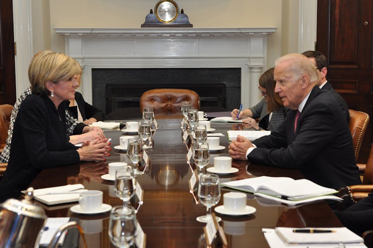 Then Foreign Minister Julie Bishop meets with Vice-President Joe Biden at the White House.