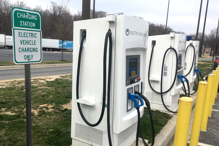 Charging stations at a rest stop
