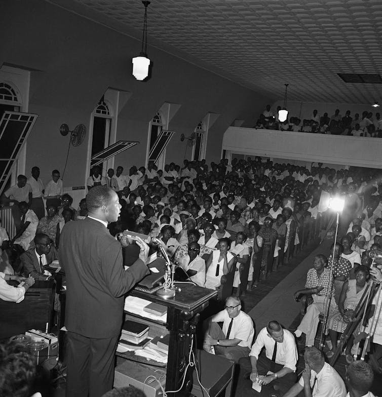 Martin Luther King Jr. speaks to a gathering