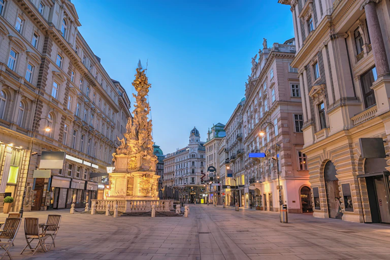A street shot of the Pestsaule plague monument in Vienna.