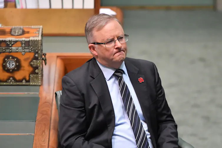 Labor leader Anthony Albanese looks glum in parliament.