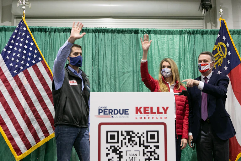 Georgia GOP Sens. David Purdue and Kelly Loeffler with Arkansas Sen. Tom Cotton at a rally