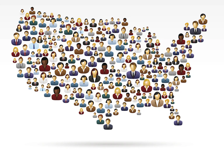 Drawn figures in the shape of the US