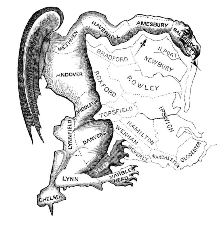 A depiction of a state electoral district as a monster